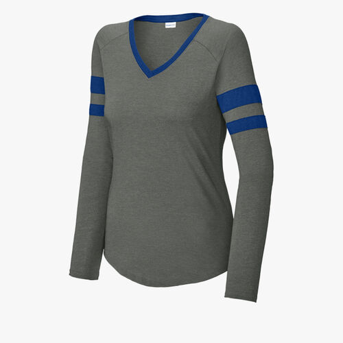 Women's Halftime Stripe Long Sleeve V Neck Tee Thumbnail