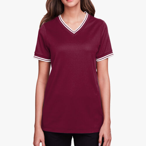 Women's CrownLux Performance® Plaited Tipped V-Neck Shirt Thumbnail