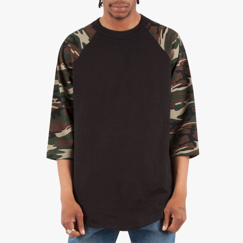 Unisex Three-Quarter Sleeve Camo Raglan T-Shirt Thumbnail