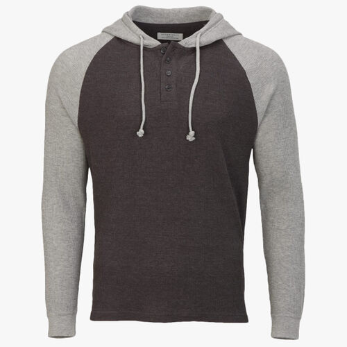 Unisex Waffle Knit Pullover Hooded Long Sleeve T-Shirt Thumbnail