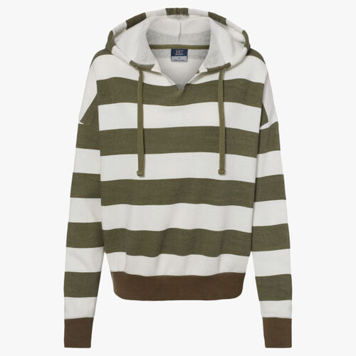 Women's Striped Fleece Boxy Hooded Sweatshirt Thumbnail