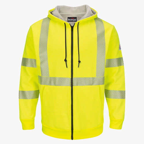 Men's Hi-Visibility Zip-Front Hooded Fleece Sweatshirt with Waffle Lining Thumbnail